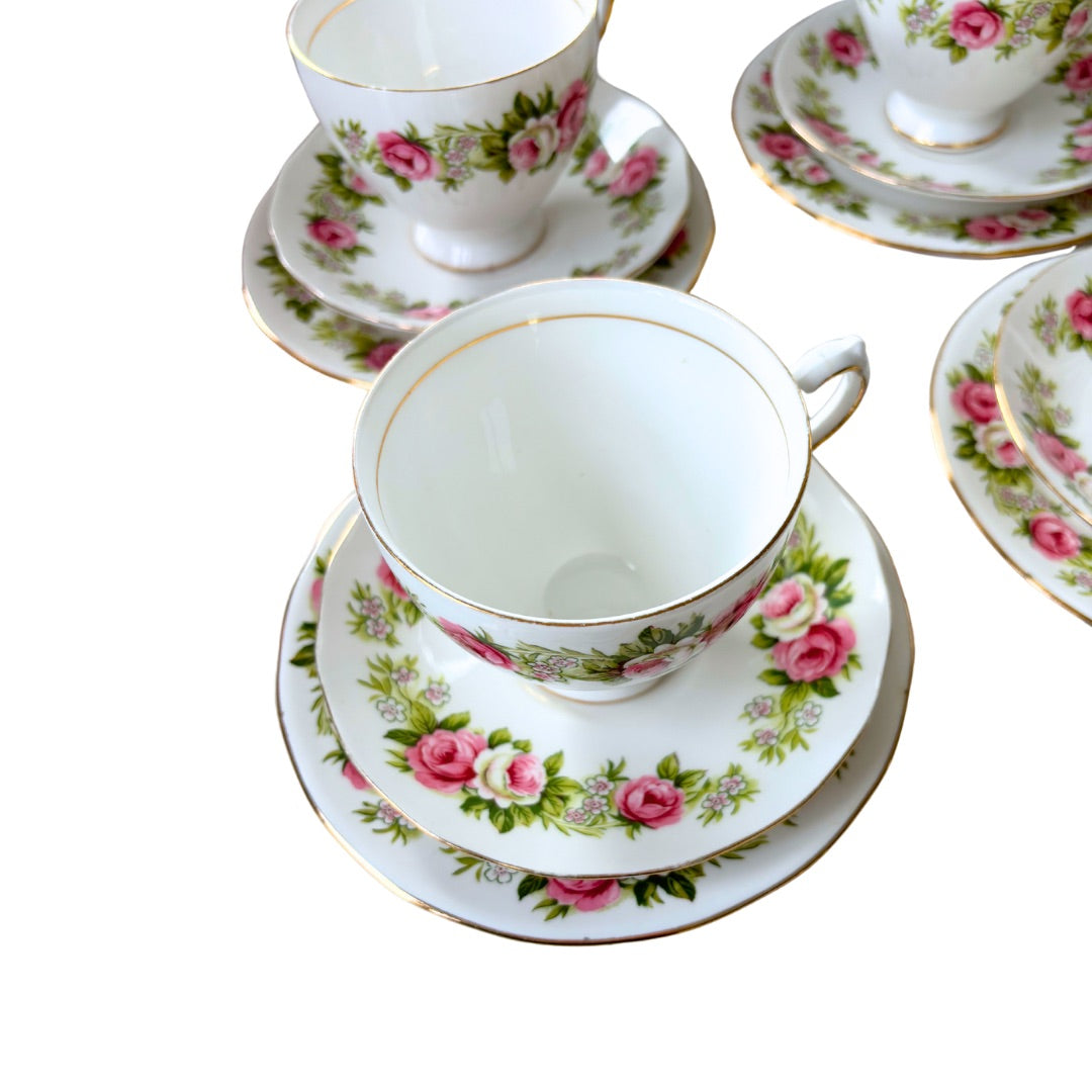 Vtg Colcough Floral Enchantment Tea-cup And Saucer Set - 12 Pieces