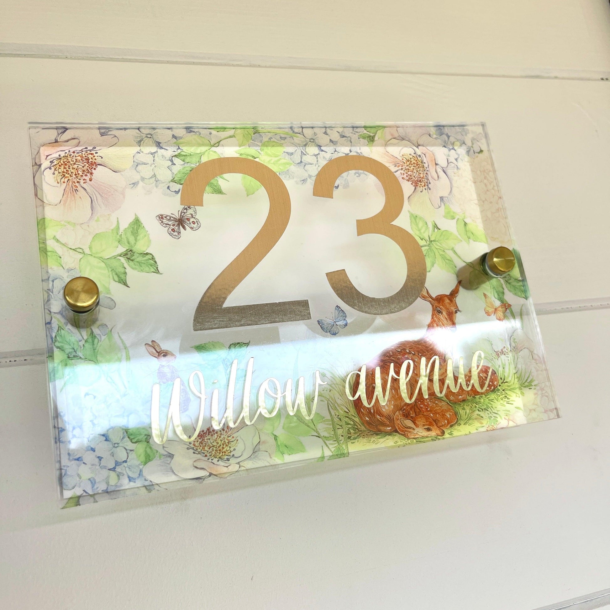 Floral House Sign Wall Cottage Garden Door Number House Name Plaque Acrylic Dual Layer Pretty Birds Butterflies Dragonflies