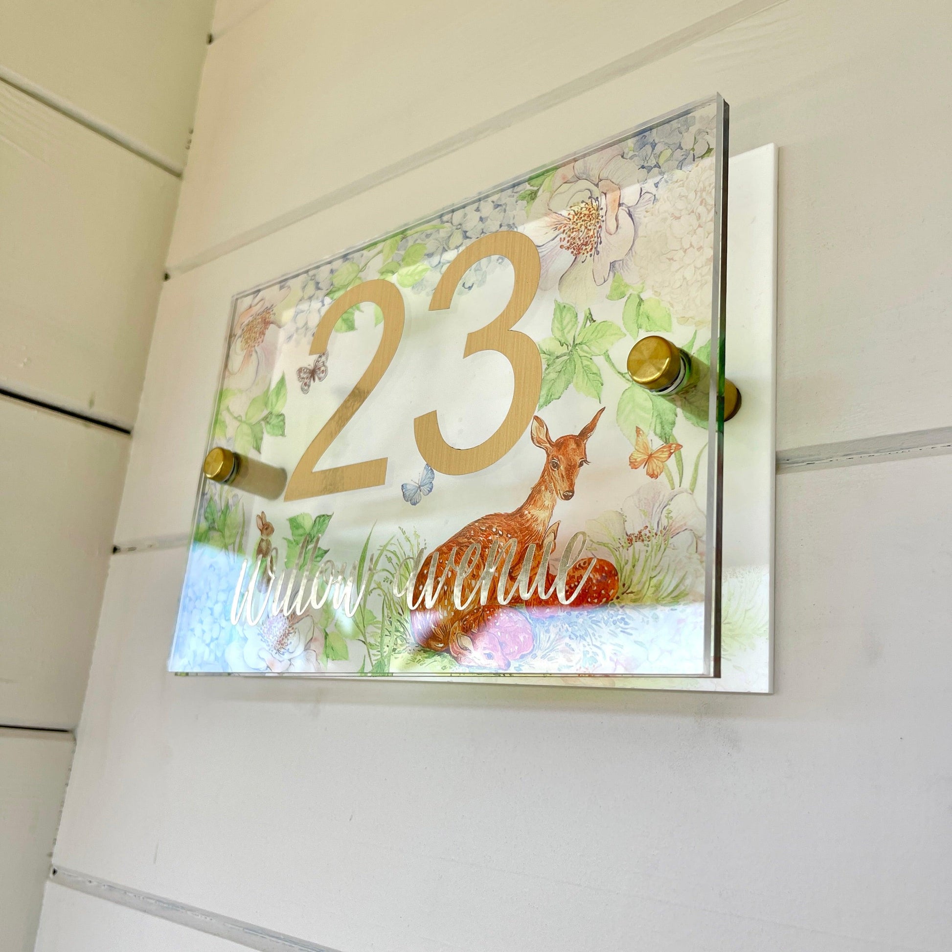 Floral House Sign Wall Cottage Garden Door Number House Name Plaque Acrylic Dual Layer Pretty Birds Butterflies Dragonflies