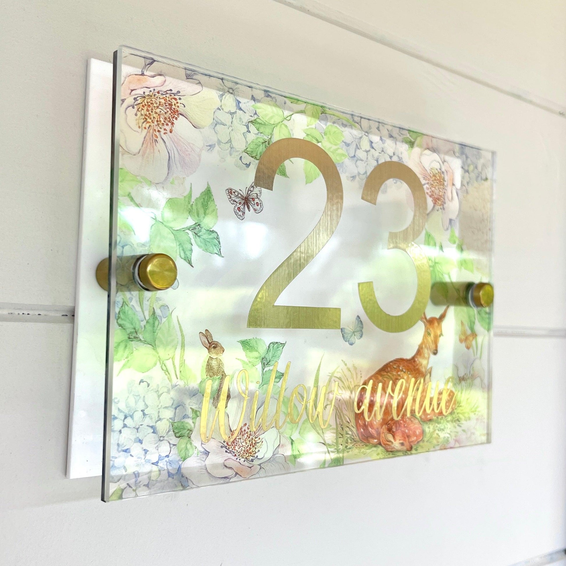 Floral House Sign Wall Cottage Garden Door Number House Name Plaque Acrylic Dual Layer Pretty Birds Butterflies Dragonflies