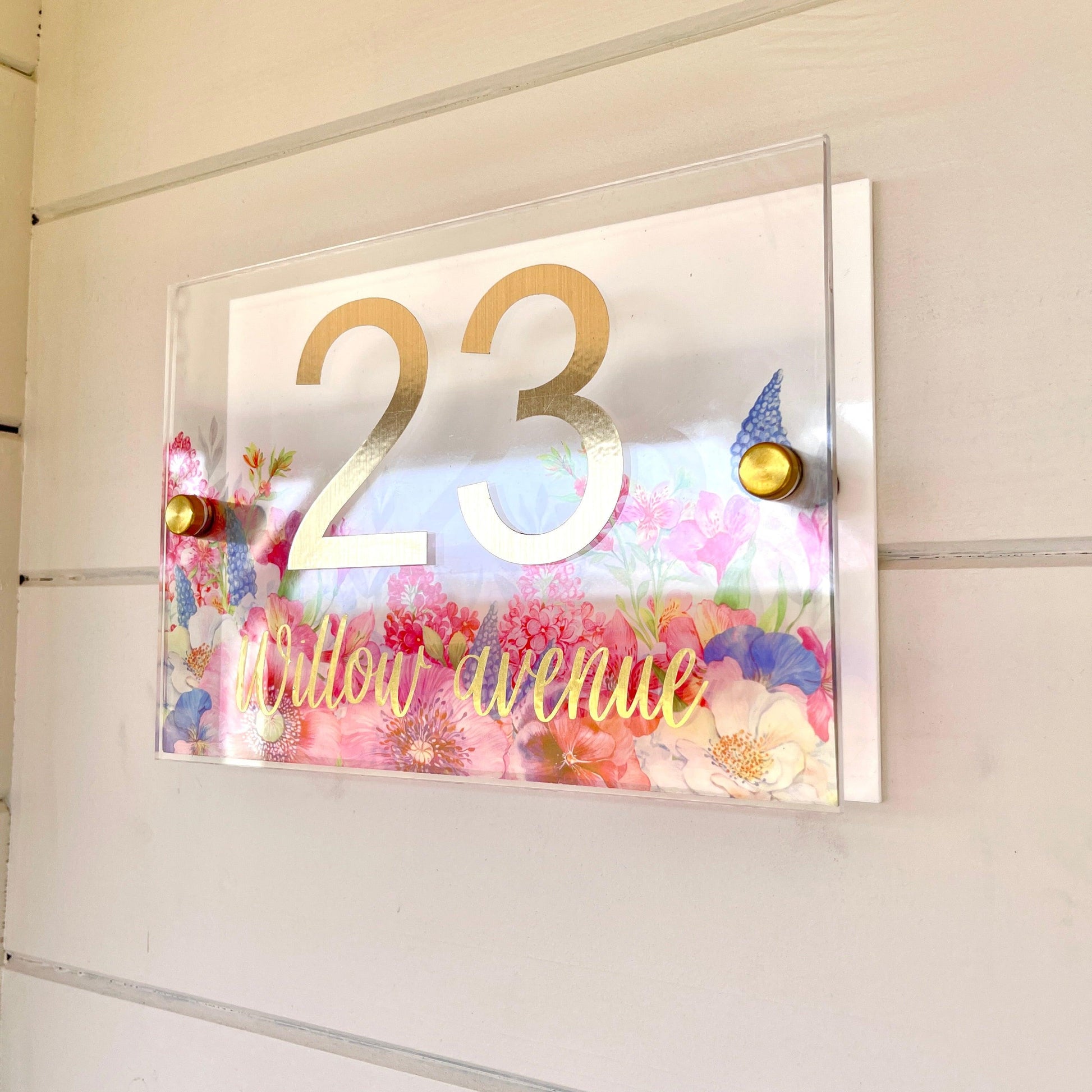 Floral House Sign Wall Cottage Door Number Street Name Plaque Acrylic Dual Layer Pretty Birds Butterflies - Luxx Signs