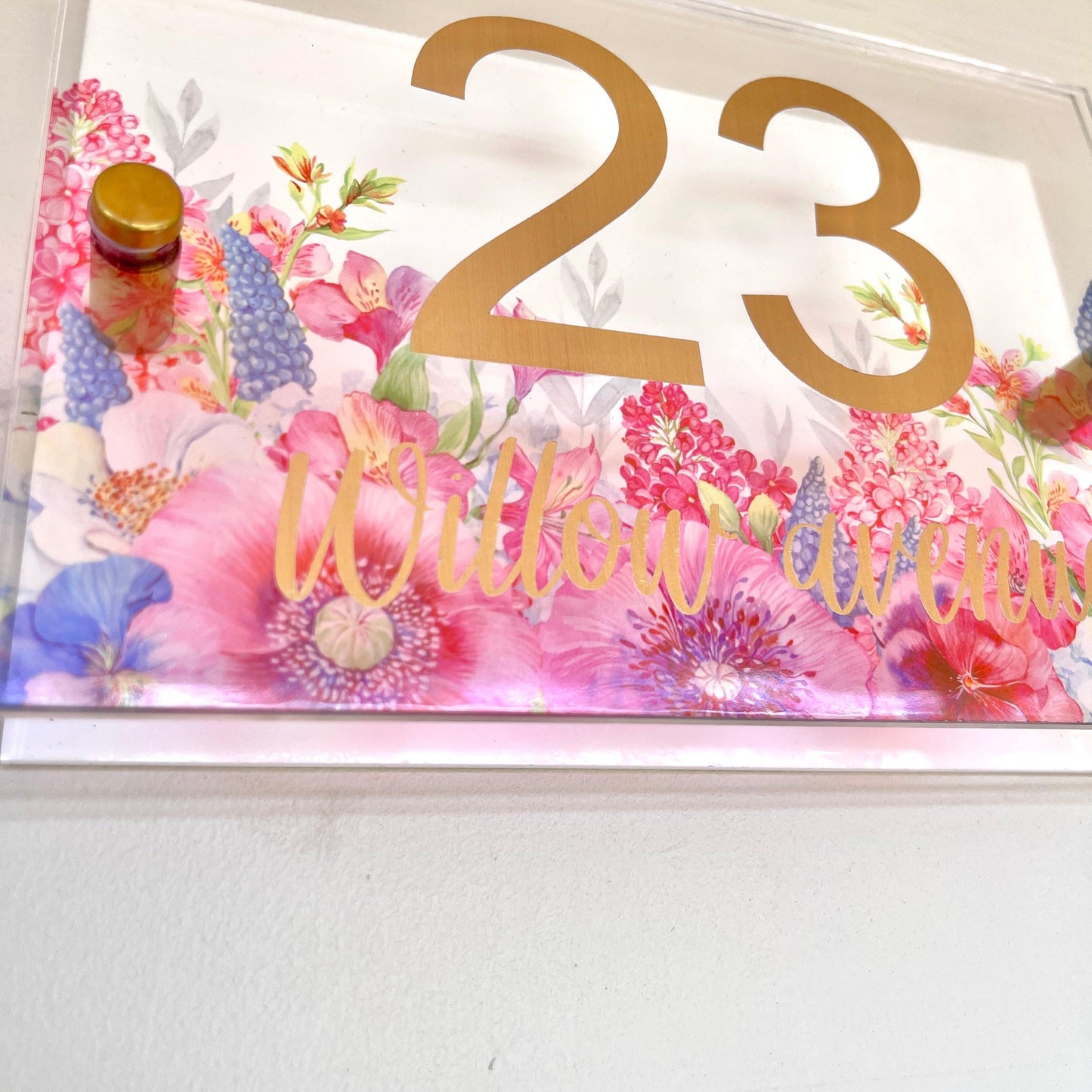 Floral House Sign Wall Cottage Door Number Street Name Plaque Acrylic Dual Layer Pretty Birds Butterflies - Luxx Signs