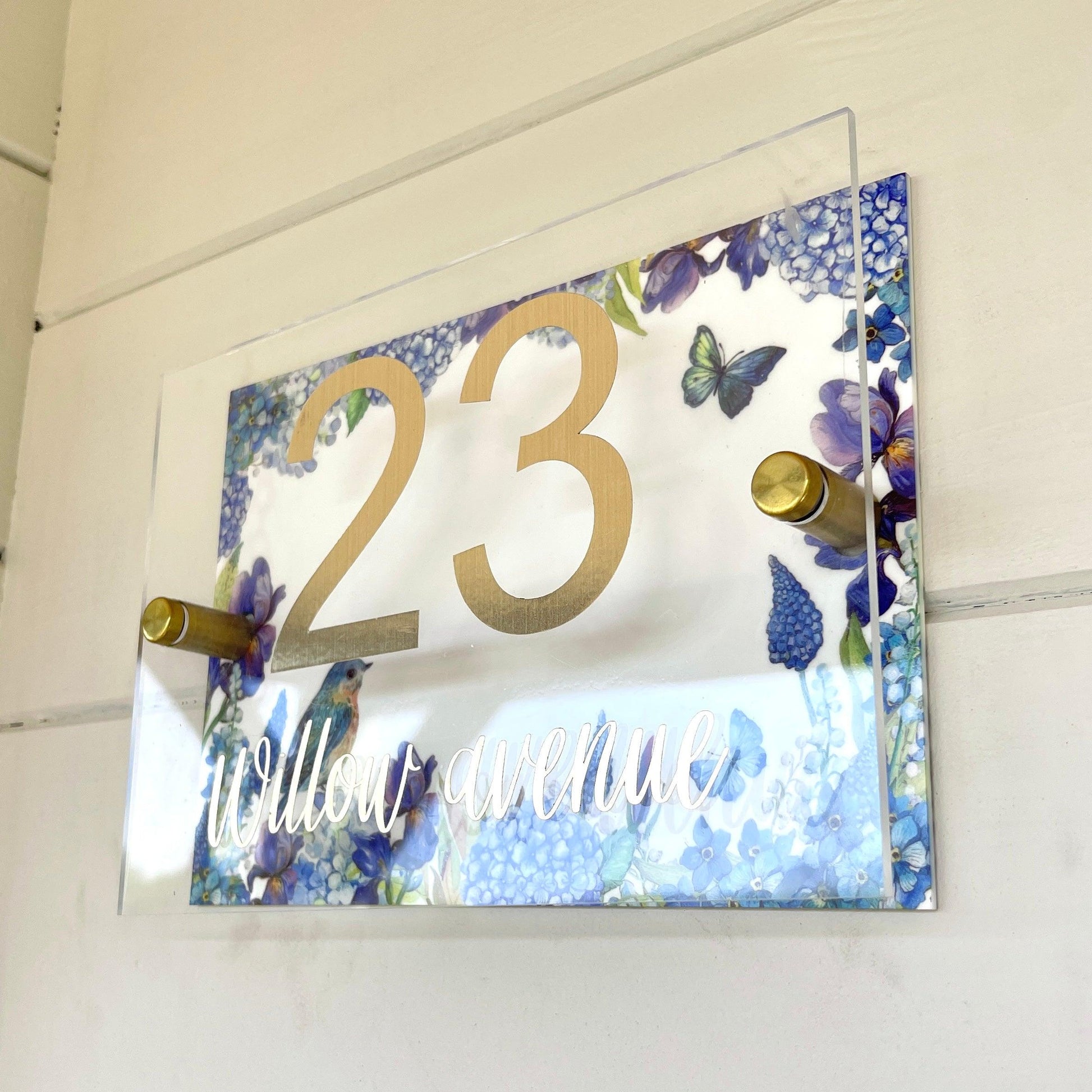 House Sign Wall Floral Cottage Door Number Street Name Plaque Acrylic Dual Layer Pretty - Luxx Signs