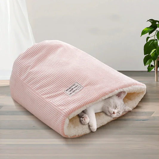 Winter Cat Bed Basket Plush Warm Puppy Rabbit Nest Medium Small Dogs Thicken Sleeping Bag Soft Comfortable Pet Kitten Cave House