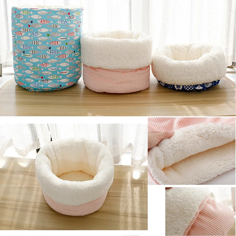 Winter Cat Bed Basket Plush Warm Puppy Rabbit Nest Medium Small Dogs Thicken Sleeping Bag Soft Comfortable Pet Kitten Cave House