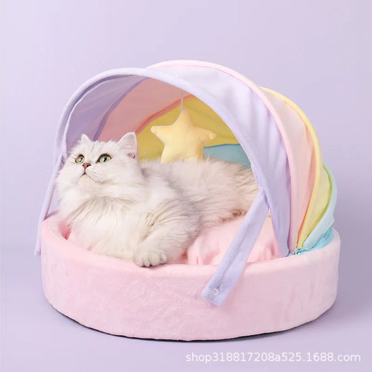 Cat House Bed Cute Cat Bed Rainbow Tent Pet Dog Sleeping Pad Winter Warm Deep Sleep Cat Nest Comfortable Breathable Cat House