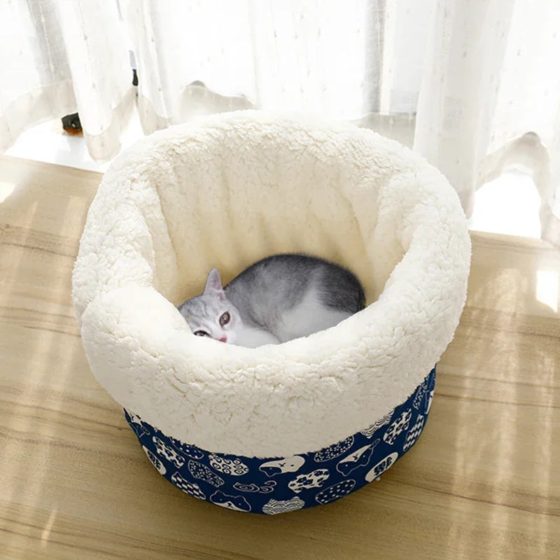 Winter Cat Bed Basket Plush Warm Puppy Rabbit Nest Medium Small Dogs Thicken Sleeping Bag Soft Comfortable Pet Kitten Cave House