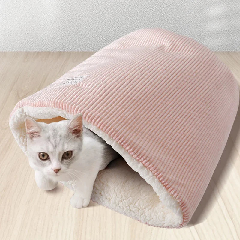 Winter Cat Bed Basket Plush Warm Puppy Rabbit Nest Medium Small Dogs Thicken Sleeping Bag Soft Comfortable Pet Kitten Cave House