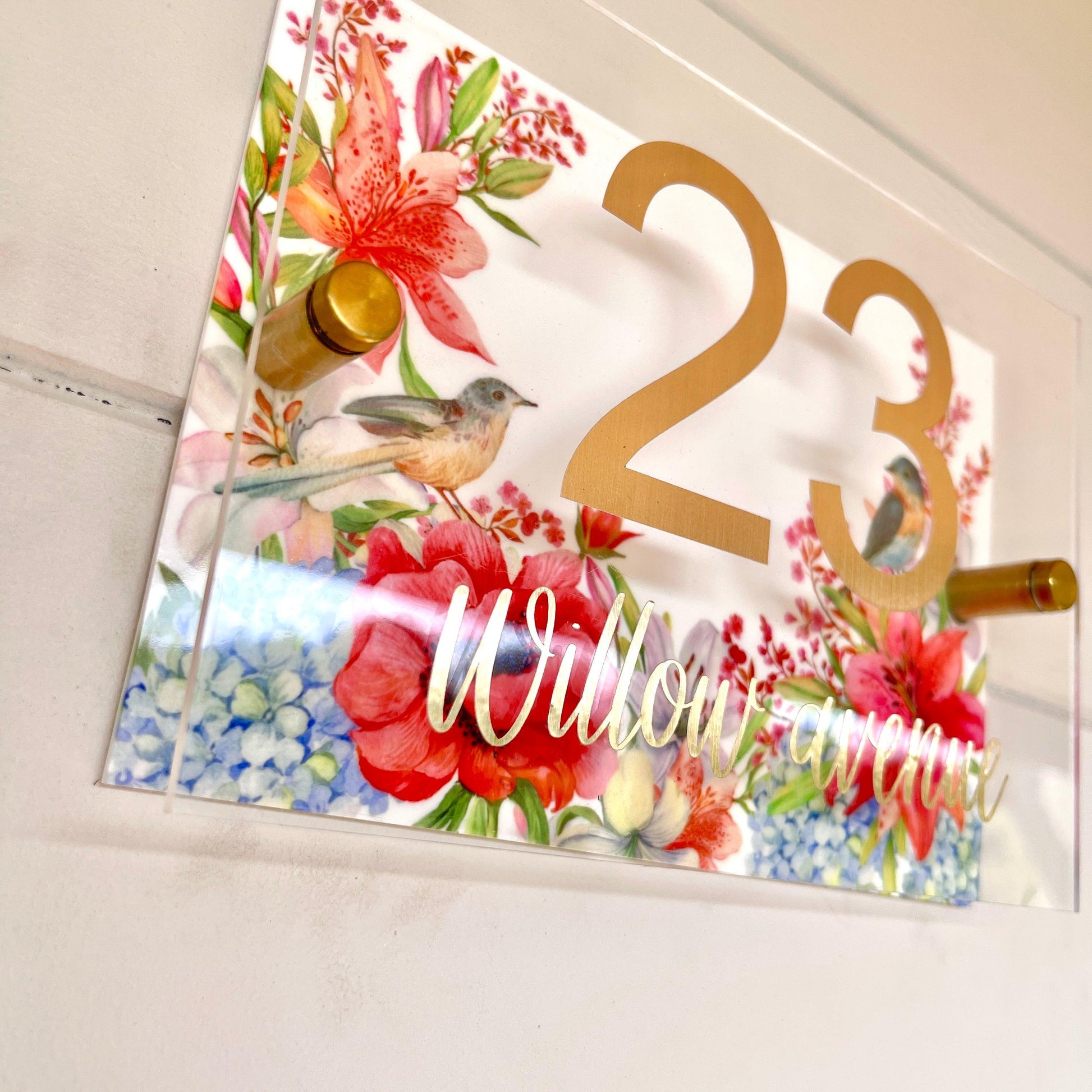 Floral House Sign Wall Cottage Garden Door Number House Name Plaque Acrylic Dual Layer Pretty Birds Butterflies Dragonflies