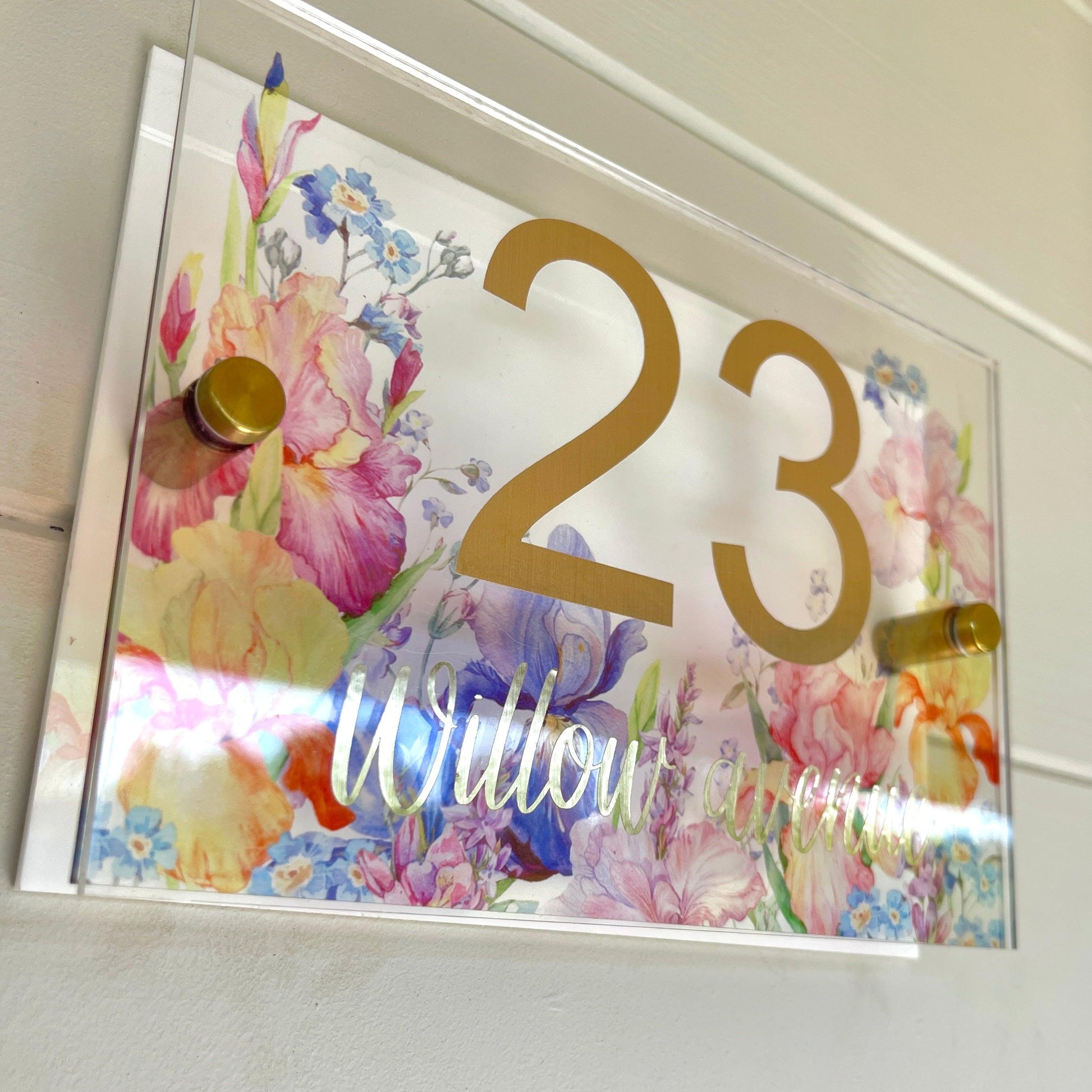 House Sign Wall Floral Cottage Door Number Street Name Plaque Acrylic Dual Layer Pretty - Luxx Signs