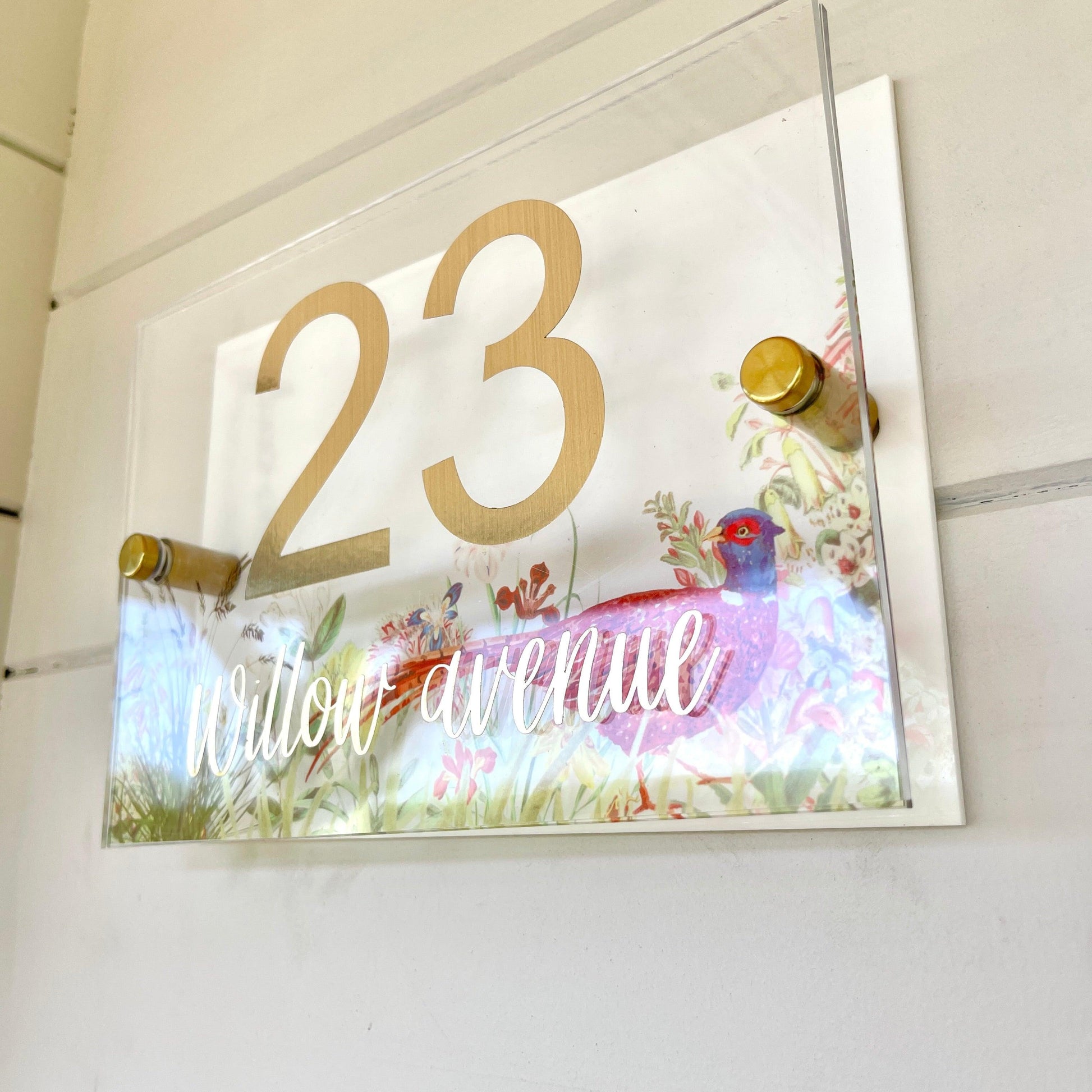 Floral House Sign Wall Cottage Garden Door Number House Name Plaque Acrylic Dual Layer Pretty Birds Butterflies Dragonflies