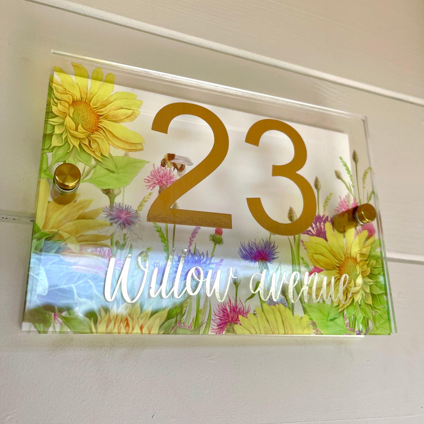 House Sign Wall Floral Cottage Door Number Street Name Plaque Acrylic Dual Layer Pretty Deer Woodland Animal - Luxx Signs