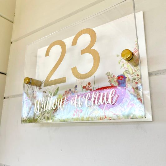 Floral House Sign Wall Cottage Garden Door Number House Name Plaque Acrylic Dual Layer Pretty Birds Butterflies Dragonflies