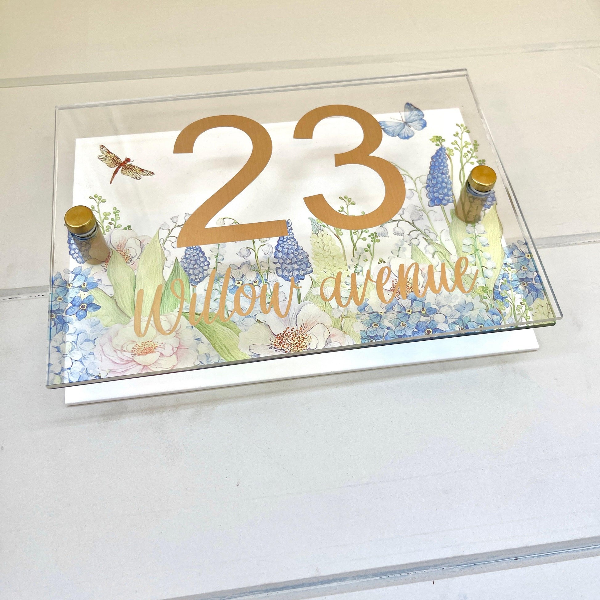 House Sign Wall Floral Cottage Door Number Street Name Plaque Acrylic Dual Layer Pretty - Luxx Signs