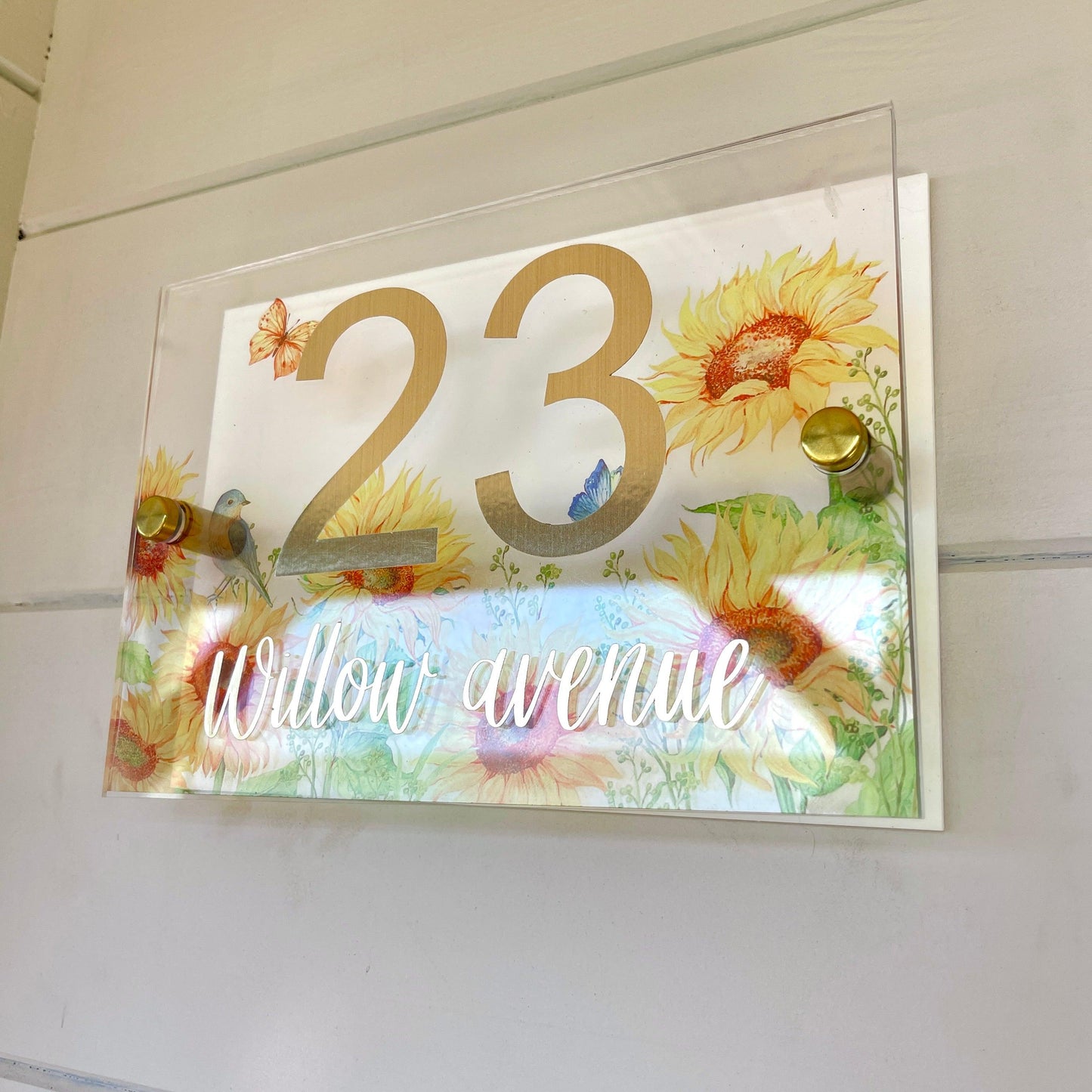 House Sign Wall Floral Cottage Door Number Street Name Plaque Acrylic Dual Layer Pretty Deer Woodland Animal - Luxx Signs