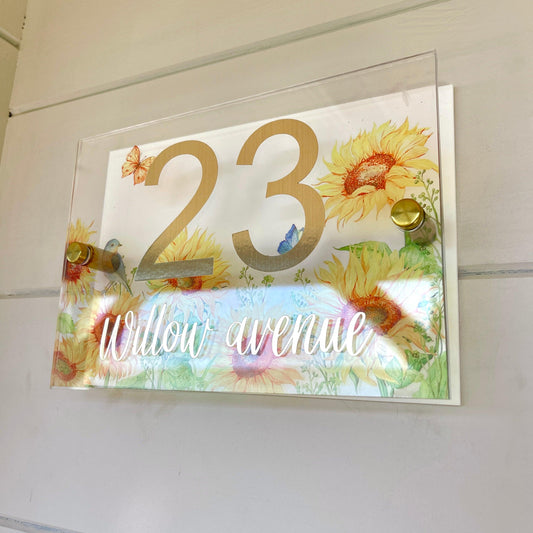 House Sign Wall Floral Cottage Door Number Street Name Plaque Acrylic Dual Layer Pretty Deer Woodland Animal - Luxx Signs