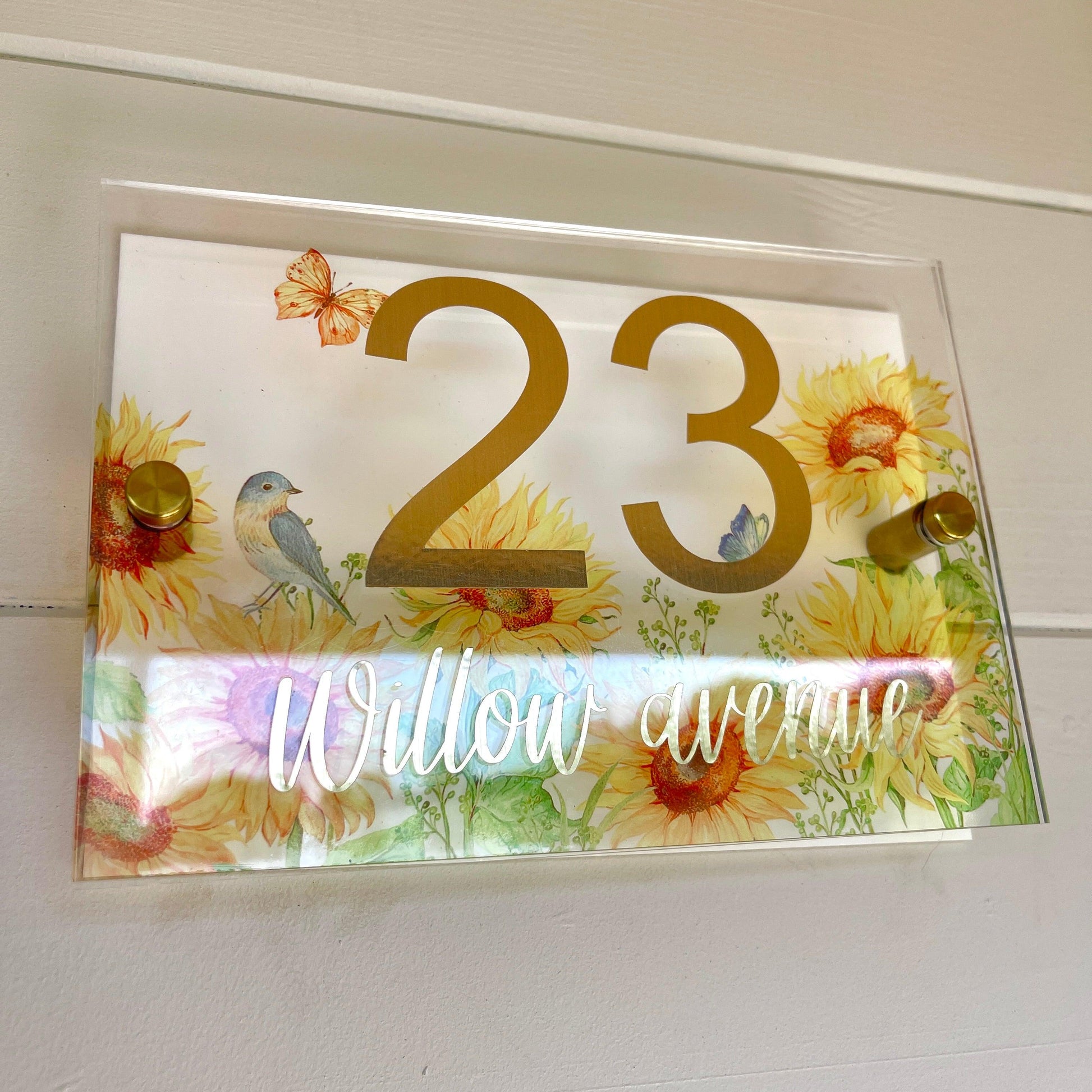 House Sign Wall Floral Cottage Door Number Street Name Plaque Acrylic Dual Layer Pretty Deer Woodland Animal - Luxx Signs