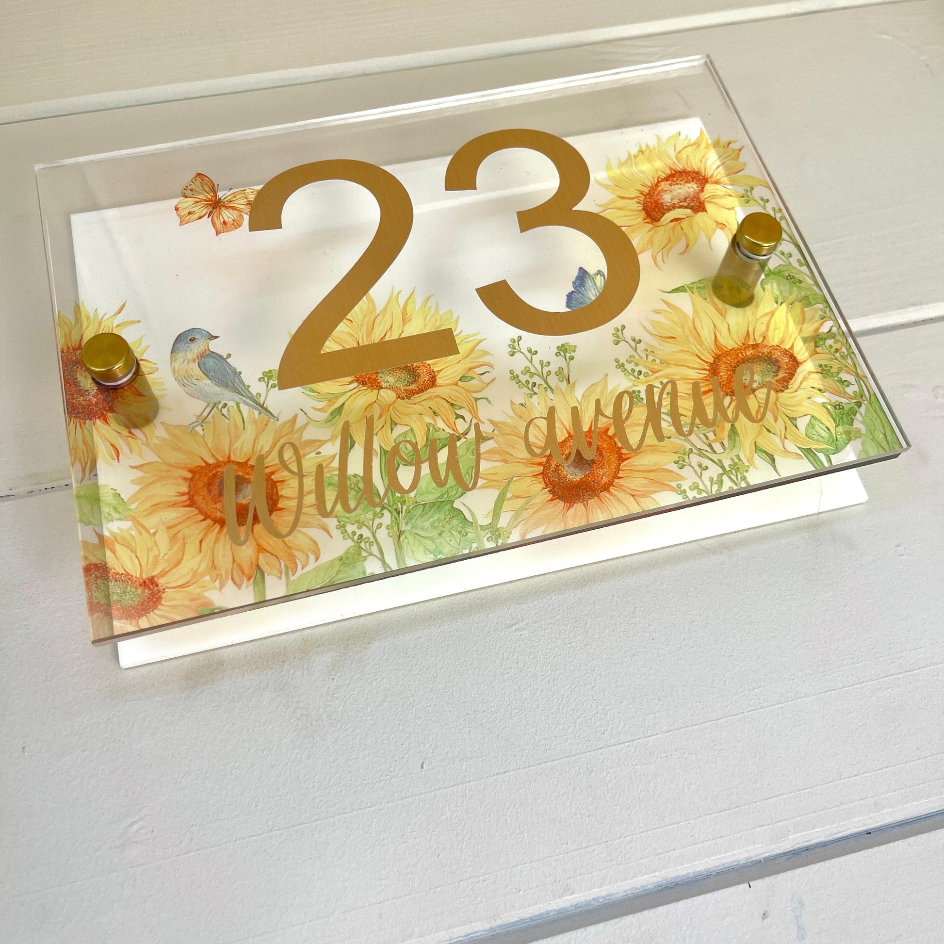 House Sign Wall Floral Cottage Door Number Street Name Plaque Acrylic Dual Layer Pretty Deer Woodland Animal - Luxx Signs