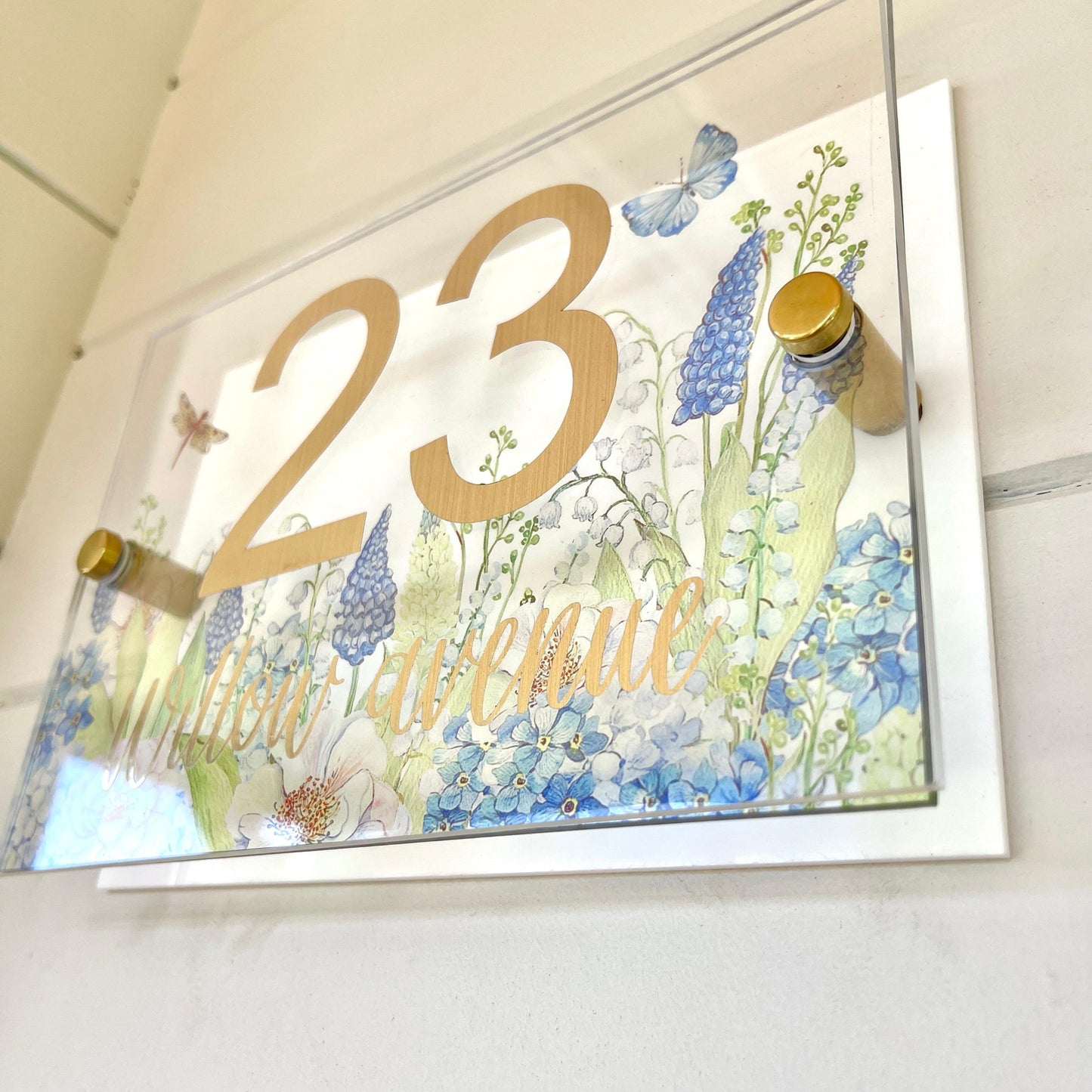 House Sign Wall Floral Cottage Door Number Street Name Plaque Acrylic Dual Layer Pretty - Luxx Signs