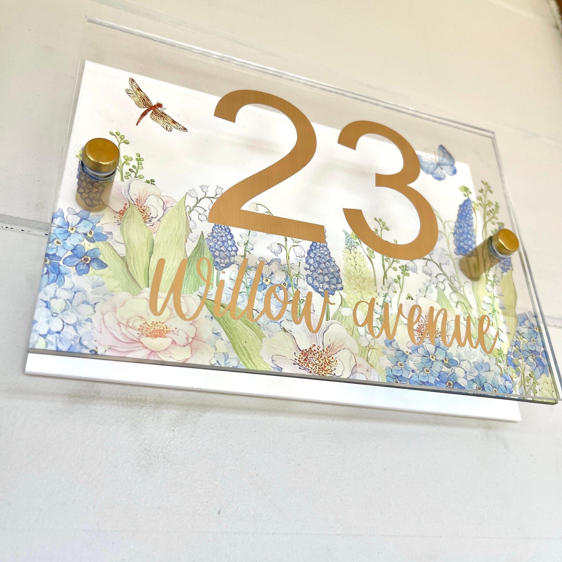 House Sign Wall Floral Cottage Door Number Street Name Plaque Acrylic Dual Layer Pretty - Luxx Signs