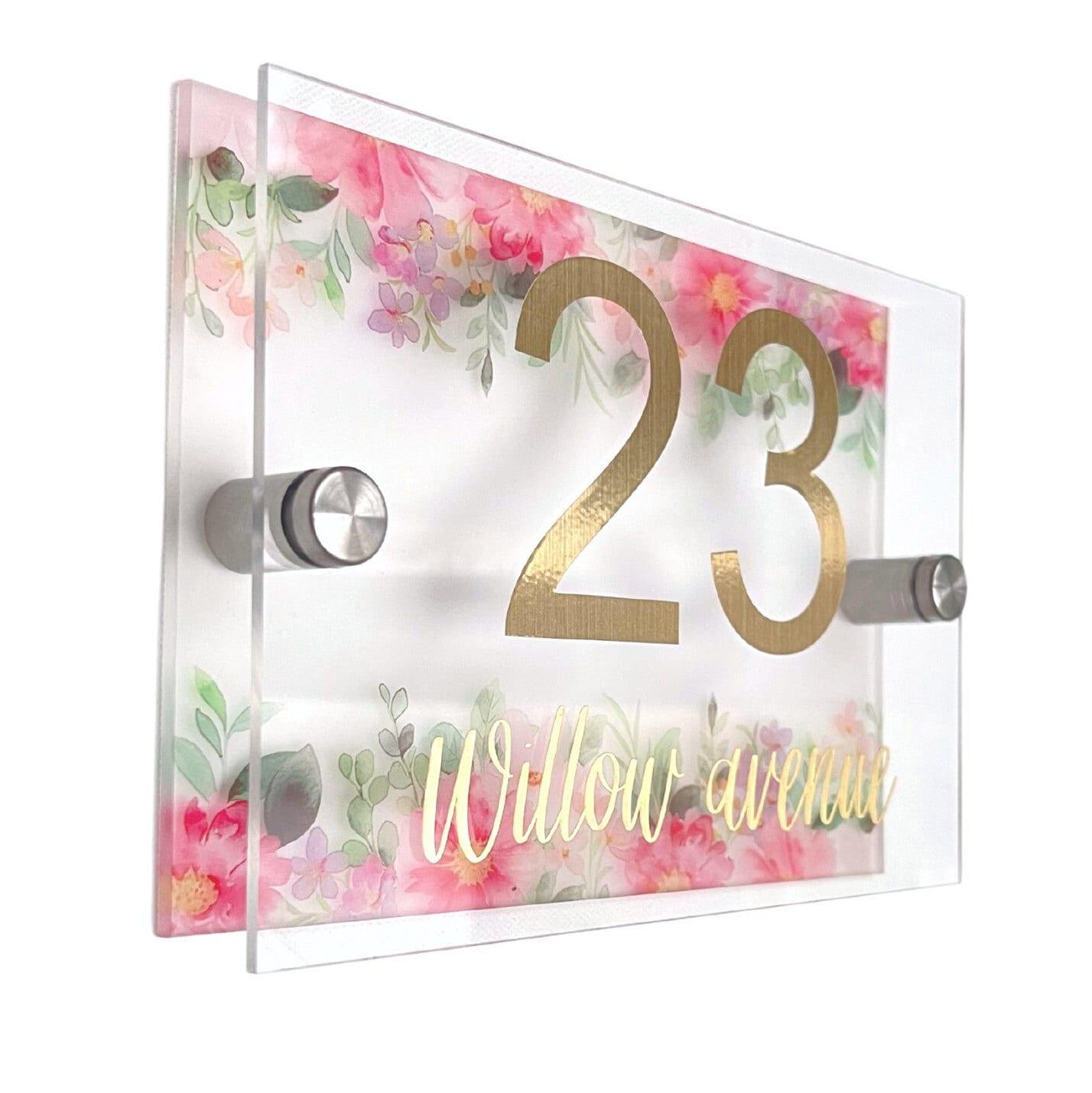 House Sign Wall Floral Door Number Street Name Plaque Acrylic Dual Layer - Luxx Signs