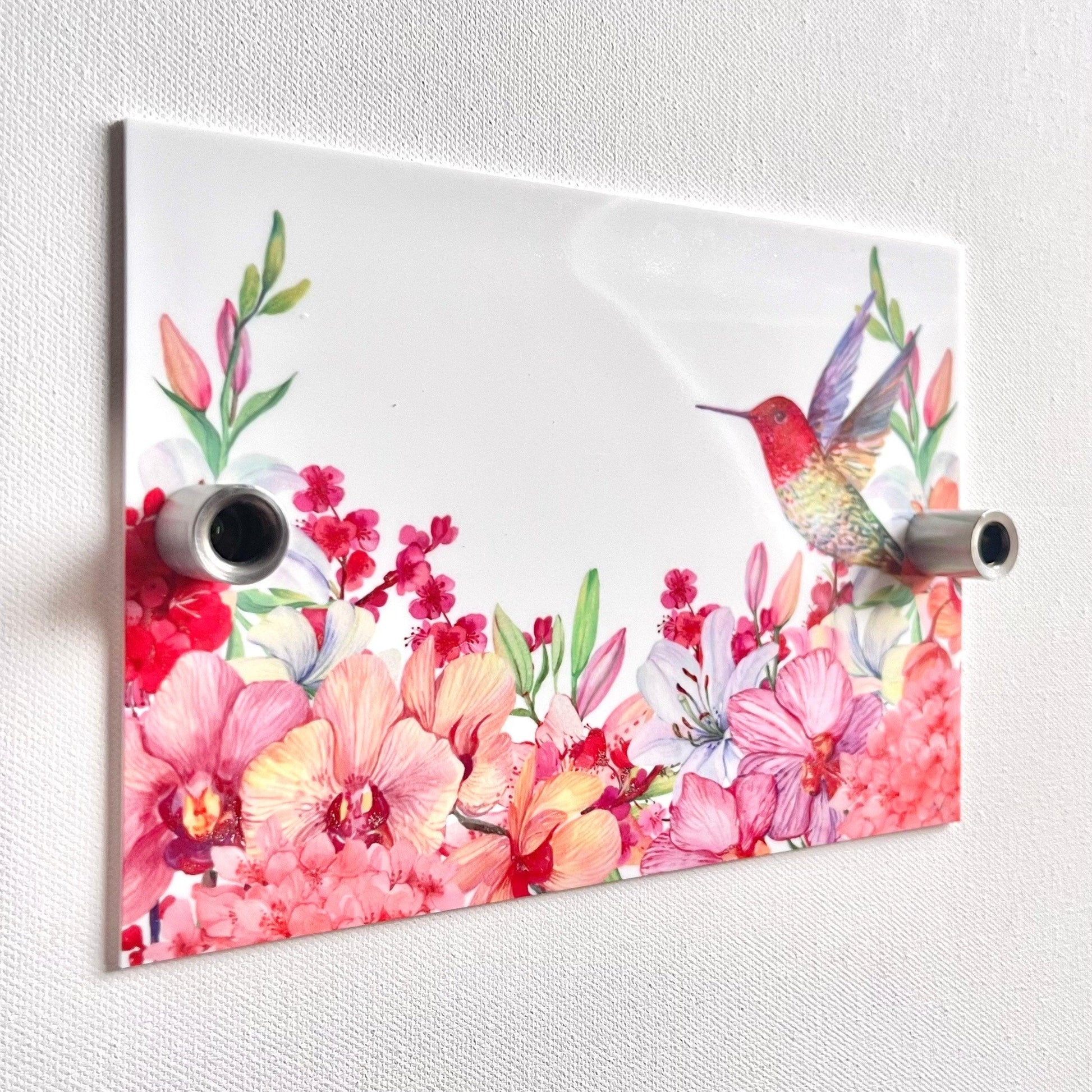 House Sign Wall Floral Cottage Door Number Street Name Plaque Acrylic Dual Layer Pretty Hummingbird Colourful Bright - Luxx Signs